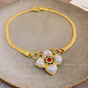 Vintage Flower Pearl Necklace Retro Clavicle Chain Antique Tempt Necklace