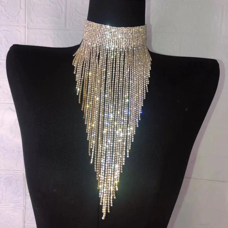 Sexy Crystal Tassel Necklace Nightclub DJ Stage Dress Carnival Party Accessory