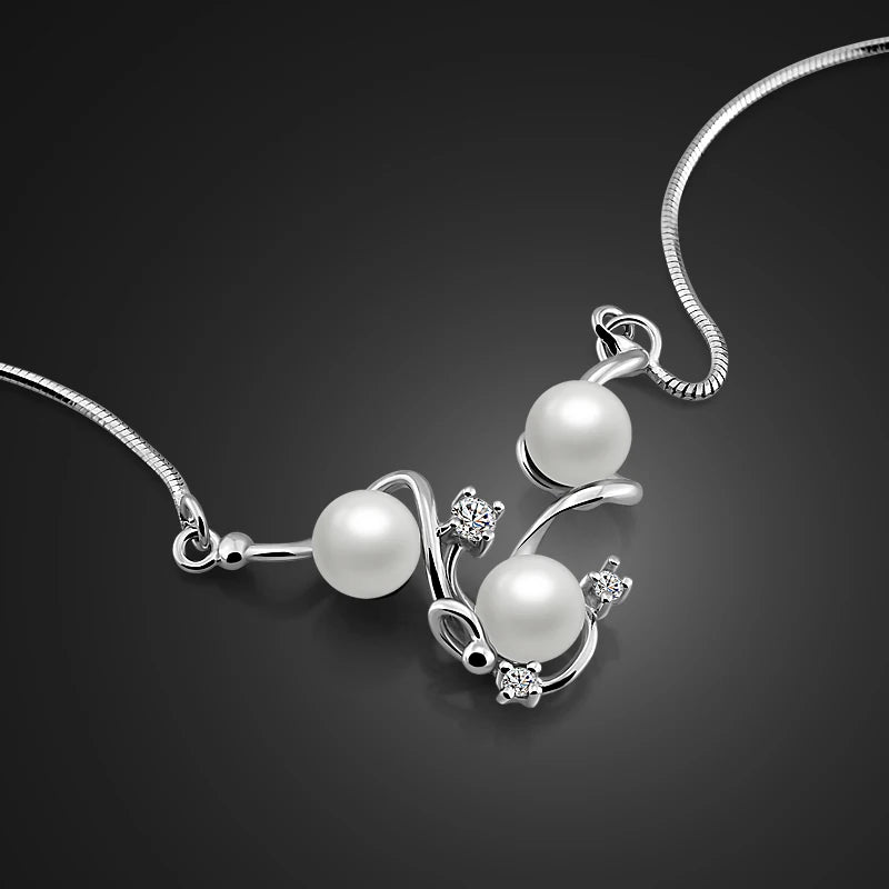 Woman Pearl Pendant Necklace 925 Sterling Silver Choker Wedding Jewelry