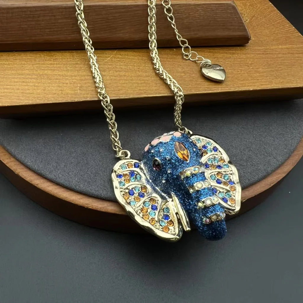 Enamel Elephant Necklace Sweater Chain