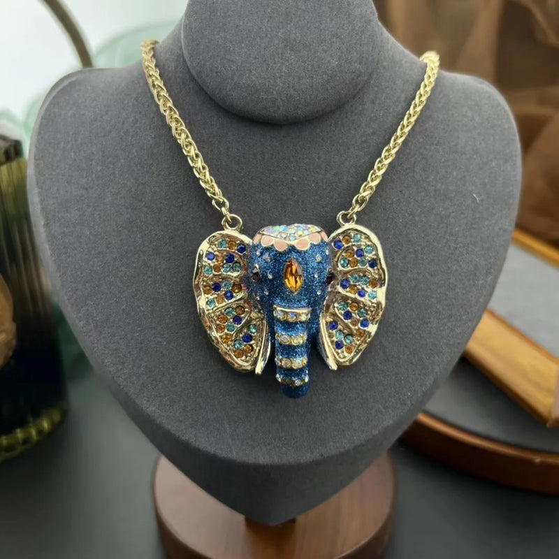 Enamel Elephant Necklace Sweater Chain