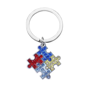 Colorful Rhinestone Autism Puzzle Keychain Set