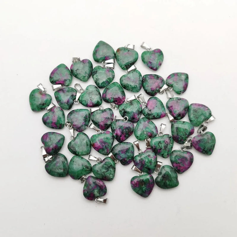 Epidote Natural Stone Heart Pendant Necklace for Jewelry Making 15MM