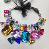 Geometric Crystal Gem Necklace Diamond Ribbon Jewelry
