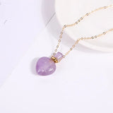 Natural Crystal Heart Pendant Amethyst Essential Oils Bottle Necklace