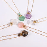 Natural Crystal Heart Pendant Amethyst Essential Oils Bottle Necklace