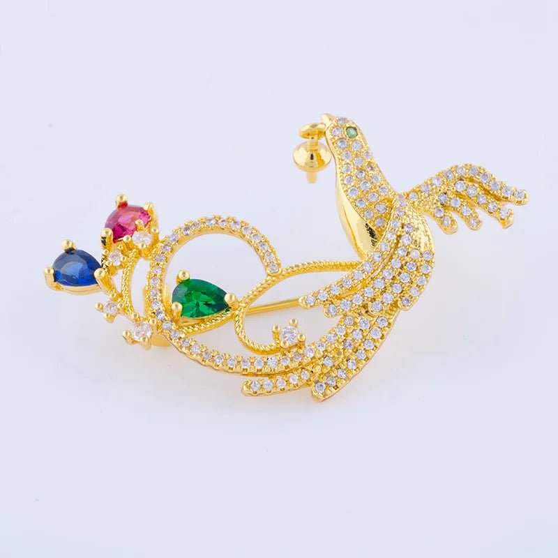 Women's Bird Charm Brooch - Festive Copper Zircon Pearl Jewelry