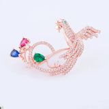 Women's Bird Charm Brooch - Festive Copper Zircon Pearl Jewelry