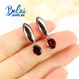Natural Garnet Oval 6x8mm Gemstone Earrings 925 Sterling Silver Jewelry