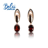 Natural Garnet Oval 6x8mm Gemstone Earrings 925 Sterling Silver Jewelry