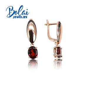 Natural Garnet Oval 6x8mm Gemstone Earrings 925 Sterling Silver Jewelry