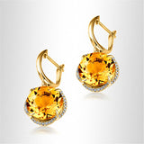 Yellow Citrine Gemstone Drop Earrings 18K Jewelry