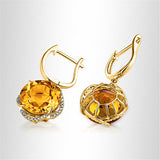Yellow Citrine Gemstone Drop Earrings 18K Jewelry