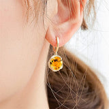 Yellow Citrine Gemstone Drop Earrings 18K Jewelry