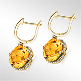 Yellow Citrine Gemstone Drop Earrings 18K Jewelry