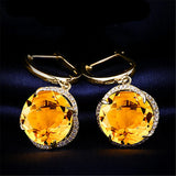Yellow Citrine Gemstone Drop Earrings 18K Jewelry