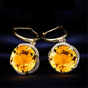 Yellow Citrine Gemstone Drop Earrings 18K Jewelry