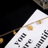 Four-Leaf Flower & Bell Anklet, Stainless Steel Women's Jewelry