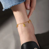 Four-Leaf Flower & Bell Anklet, Stainless Steel Women's Jewelry