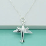 925 Silver Airplane Pendant Necklace for Women Birthday Gift