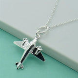 925 Silver Airplane Pendant Necklace for Women Birthday Gift