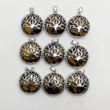 Tiger Eye Quartz Tree of Life Pendants 12pcs for Jewelry Making