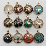 Natural Stone Alloy Tree Necklace Pendant 12pcs/lot