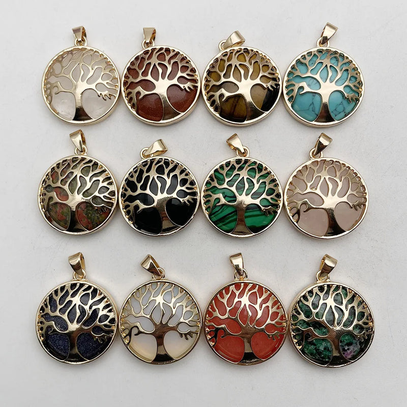 Natural Stone Alloy Tree Necklace Pendant 12pcs/lot