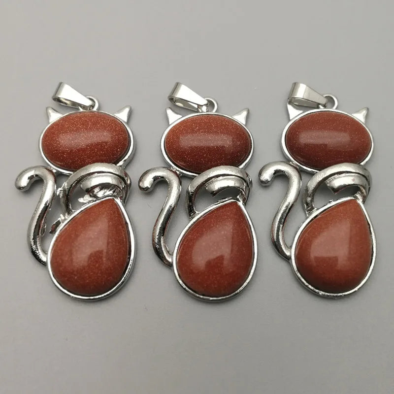Cat Shape Stone Pendants Necklaces Reiki Jewelry