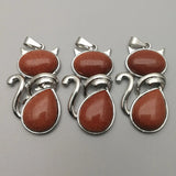 Cat Shape Stone Pendants Necklaces Reiki Jewelry