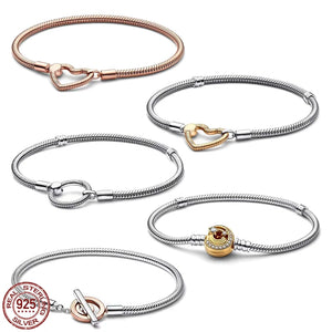 Heart Clasp Bracelet 925 Silver Original Charm Beads DIY