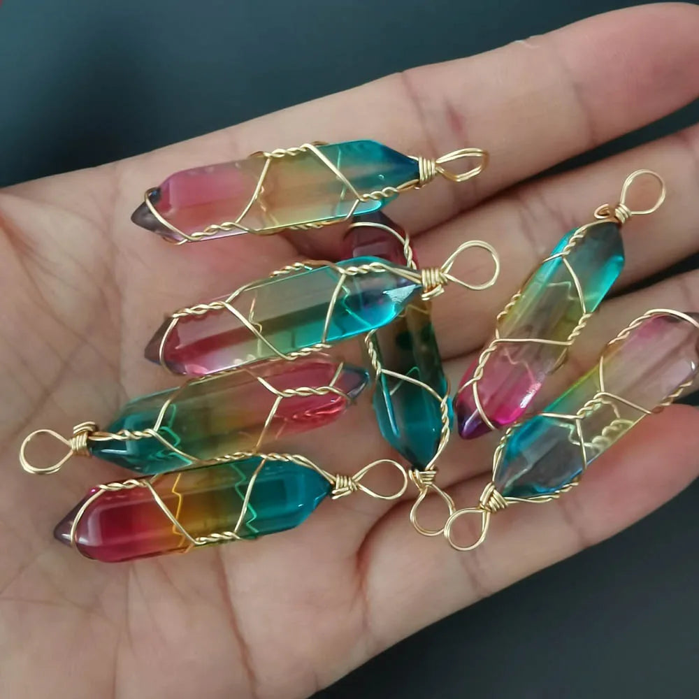 Wire Wound Glass Pendulum Pendants Necklaces 20pcs