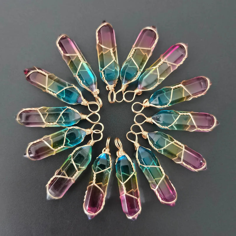 Wire Wound Glass Pendulum Pendants Necklaces 20pcs