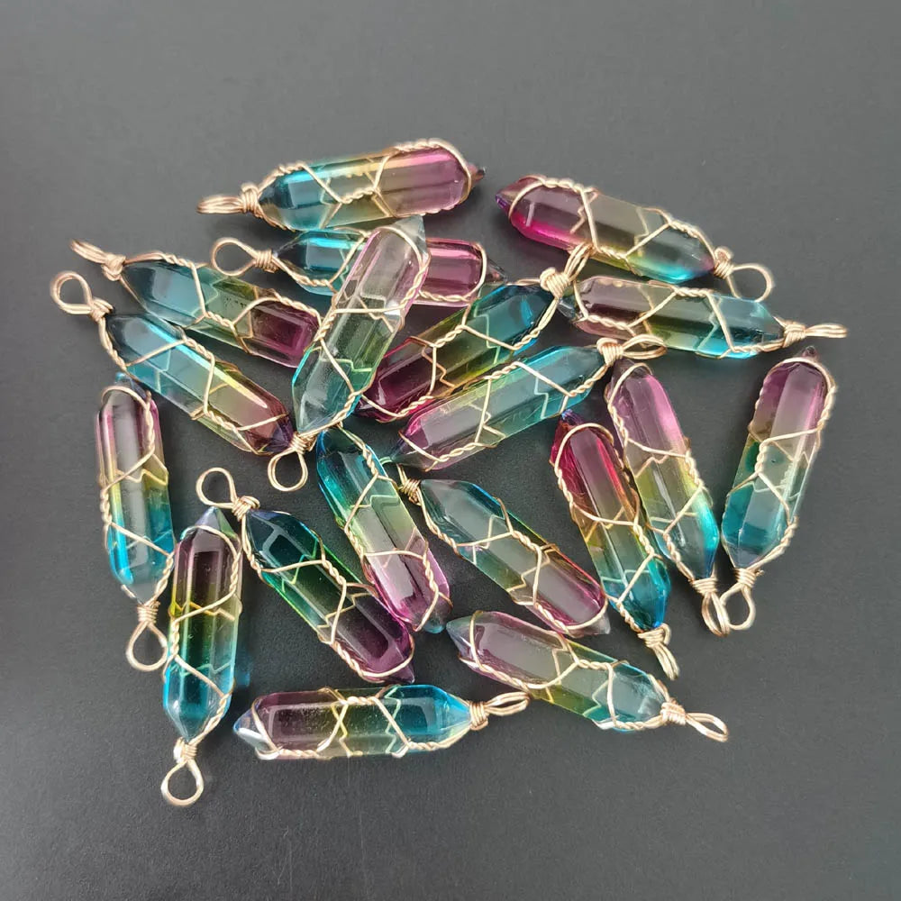 Wire Wound Glass Pendulum Pendants Necklaces 20pcs