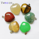 30MM Natural Stone Heart Pendants Necklace for Jewelry Making Charms 6PCS
