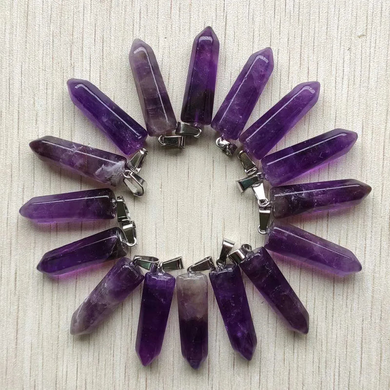 Amethyst Stone Pendulum Charms Pendants for Jewelry Making 12pcs/lot