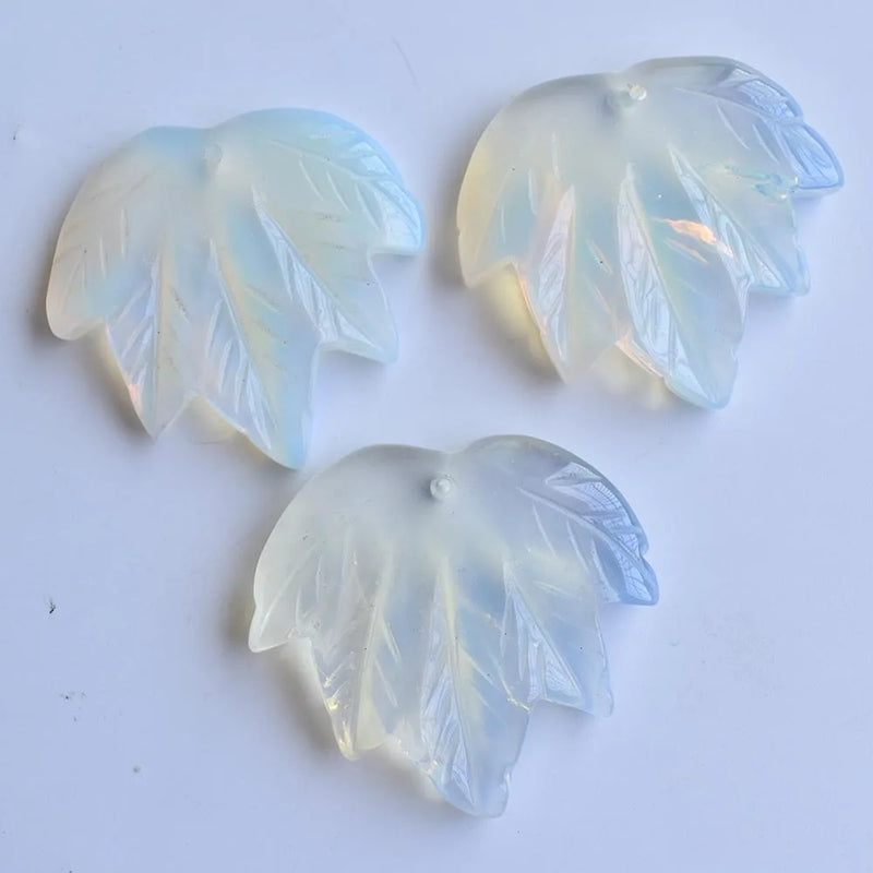 Carved Opal Stone Maple Leaf Pendants Charms 3pcs/lot