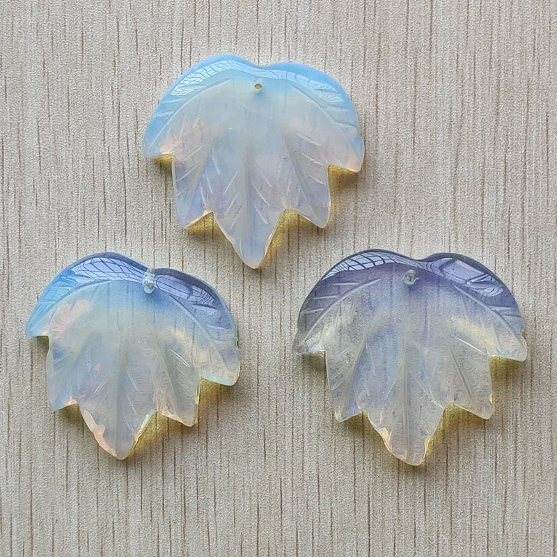 Carved Opal Stone Maple Leaf Pendants Charms Jewelry Making 3pcs