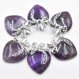 6pcs Natural Stone Amethysts Quartz Heart Pendant for Jewelry Making