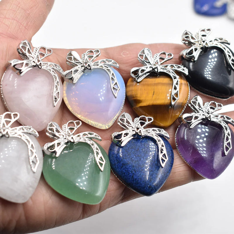 6pcs Natural Stone Amethysts Quartz Heart Pendant for Jewelry Making