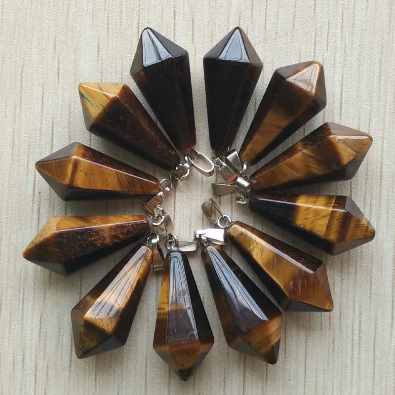 Natural Tiger's Eye Stone Pyramid Charms Pendants Lot