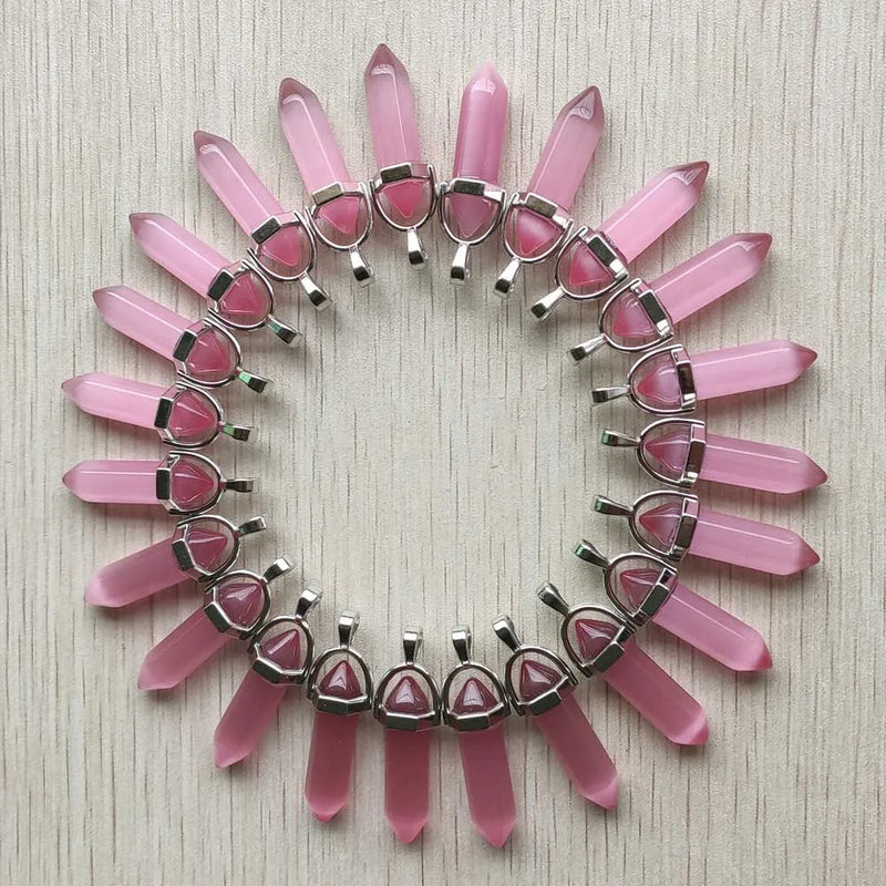 Cat Eye Stone Pillar Charms Point Chakra Pendants 24pcs