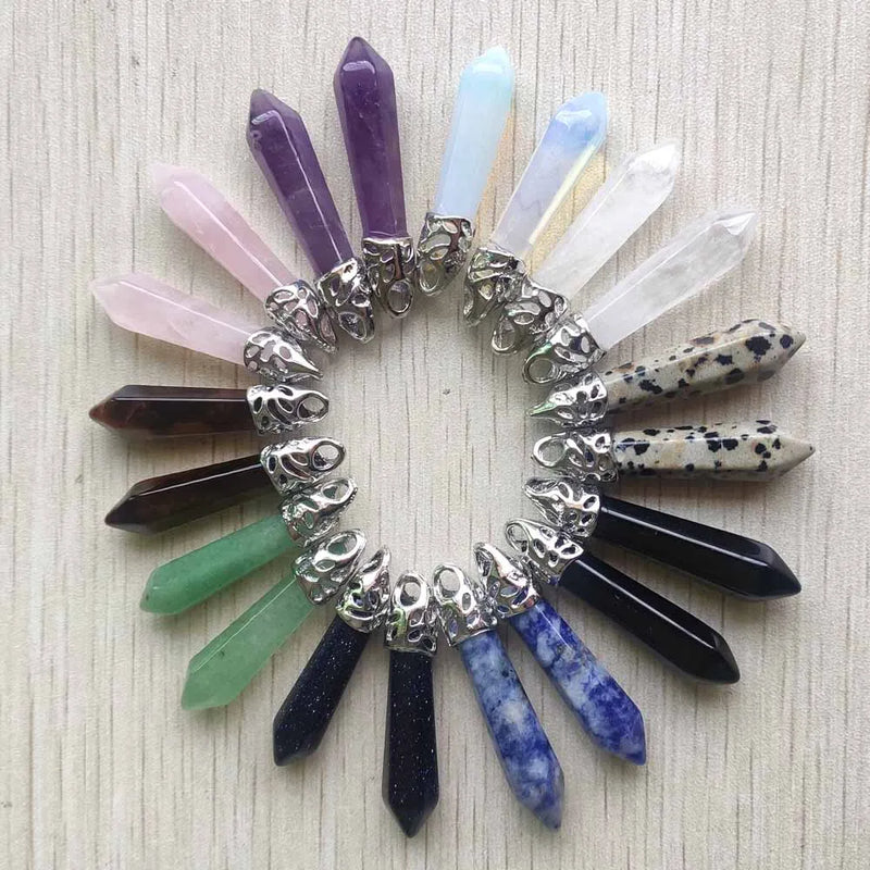 Natural Stone Pillar Charm Pendants 10x32mm 20pcs/lot