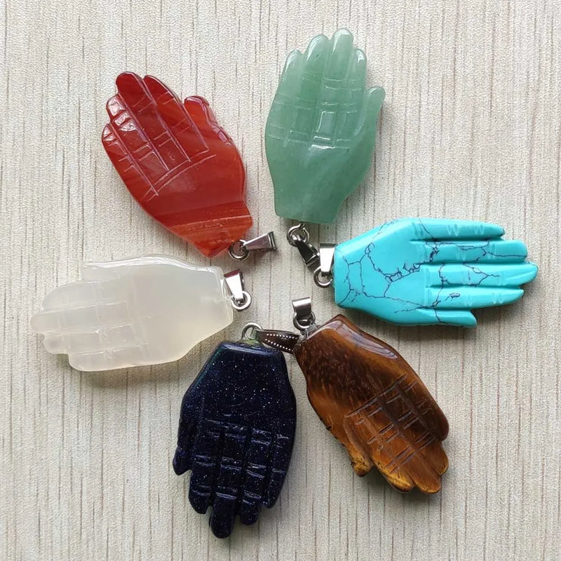Stone Carved Palm Shape Charm Pendants for Jewelry Making (6pcs/lot)