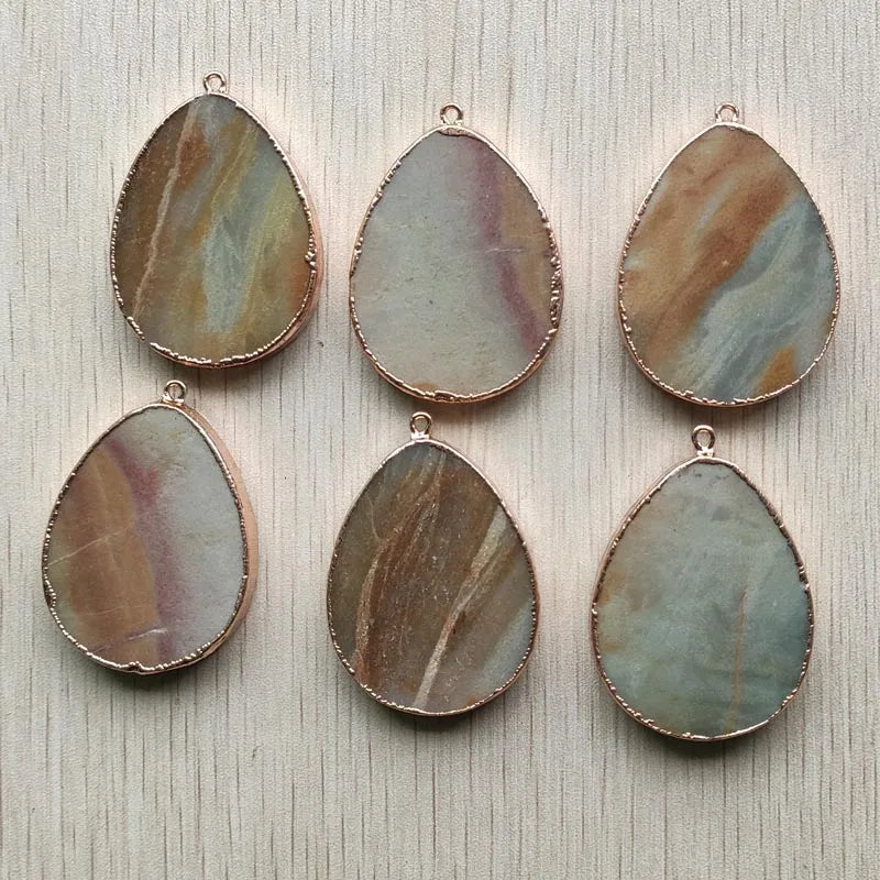 6pcs Amazonite Stone Water Drop Shape Pendants for Jewelry Making