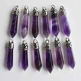 Amethyst Stone Pillar Charms Pendants 10x32mm 12pcs