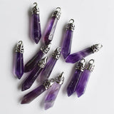 Amethyst Stone Pillar Charms Pendants 10x32mm 12pcs