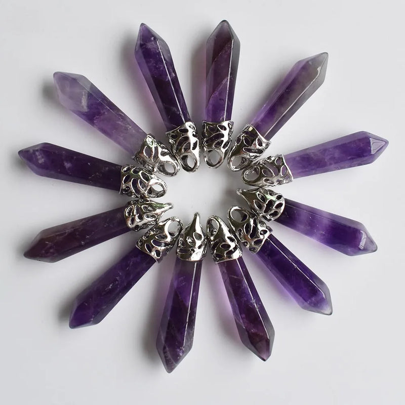 Amethyst Stone Pillar Charms Pendants 10x32mm 12pcs