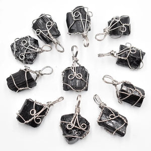12pcs Natural Tourmaline Stone Wire Wrappe Pendants for Jewelry Making