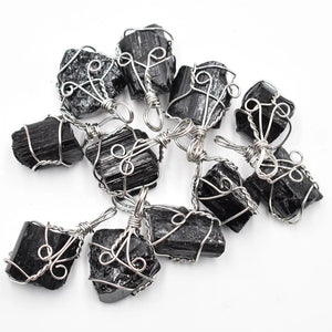 12pcs Natural Tourmaline Stone Wire Wrappe Pendants for Jewelry Making
